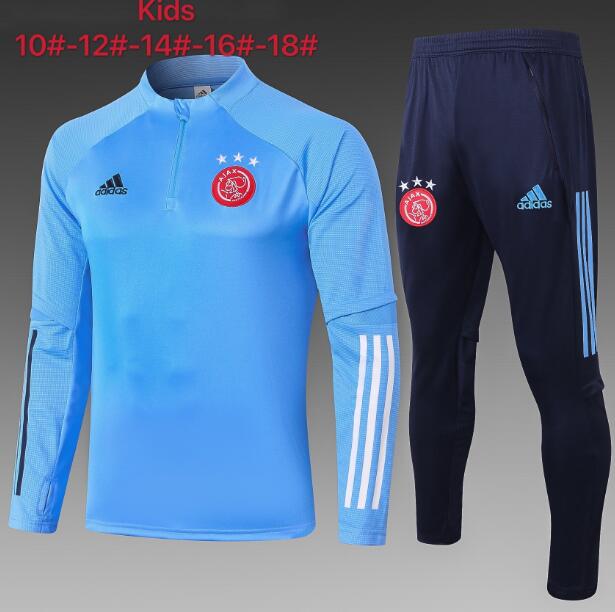 Ajax Kids Light Blue Sweatshirt and Pants Youth Training Kits 2020/21